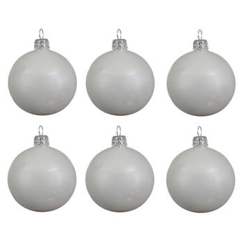 6x Glazen kerstballen glans winter wit 6 cm kerstboom versiering/decoratie - Kerstbal