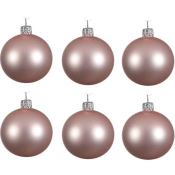 Decoris Kerstballen set - 6x stuks - licht roze - glas - 6 cm - mat - Kerstbal