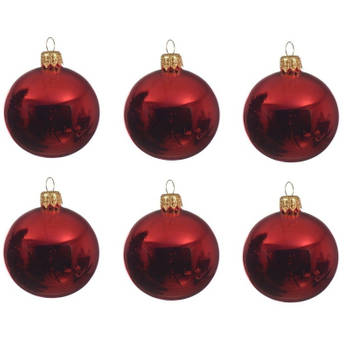 6x Glazen kerstballen glans kerst rood 6 cm kerstboom versiering/decoratie - Kerstbal
