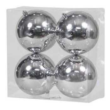 Othmar decorations Kerstballen - 4x - zilver - kunststof - 12 cm - Kerstbal