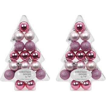 Inge Christmas roze kunststof kerstballen - 34x - 3 cm - Kerstboomversiering - Kerstbal