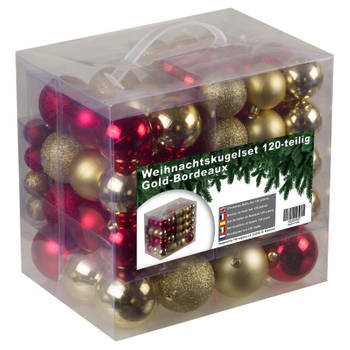 Kunststof Kerstballen set 120 ballen - binnen buiten - Goud/Bordeaux