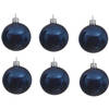 6x Glazen kerstballen glans donkerblauw 8 cm kerstboom versiering/decoratie - Kerstbal