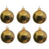 Decoris Kerstballen set - 6x stuks - goud - glas - 6 cm - glans - kerstversiering - met gouden ophanglintje - Kerstbal