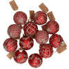 12x Rode luxe glazen kerstballen met gouden decoratie 6 cm - Kerstbal