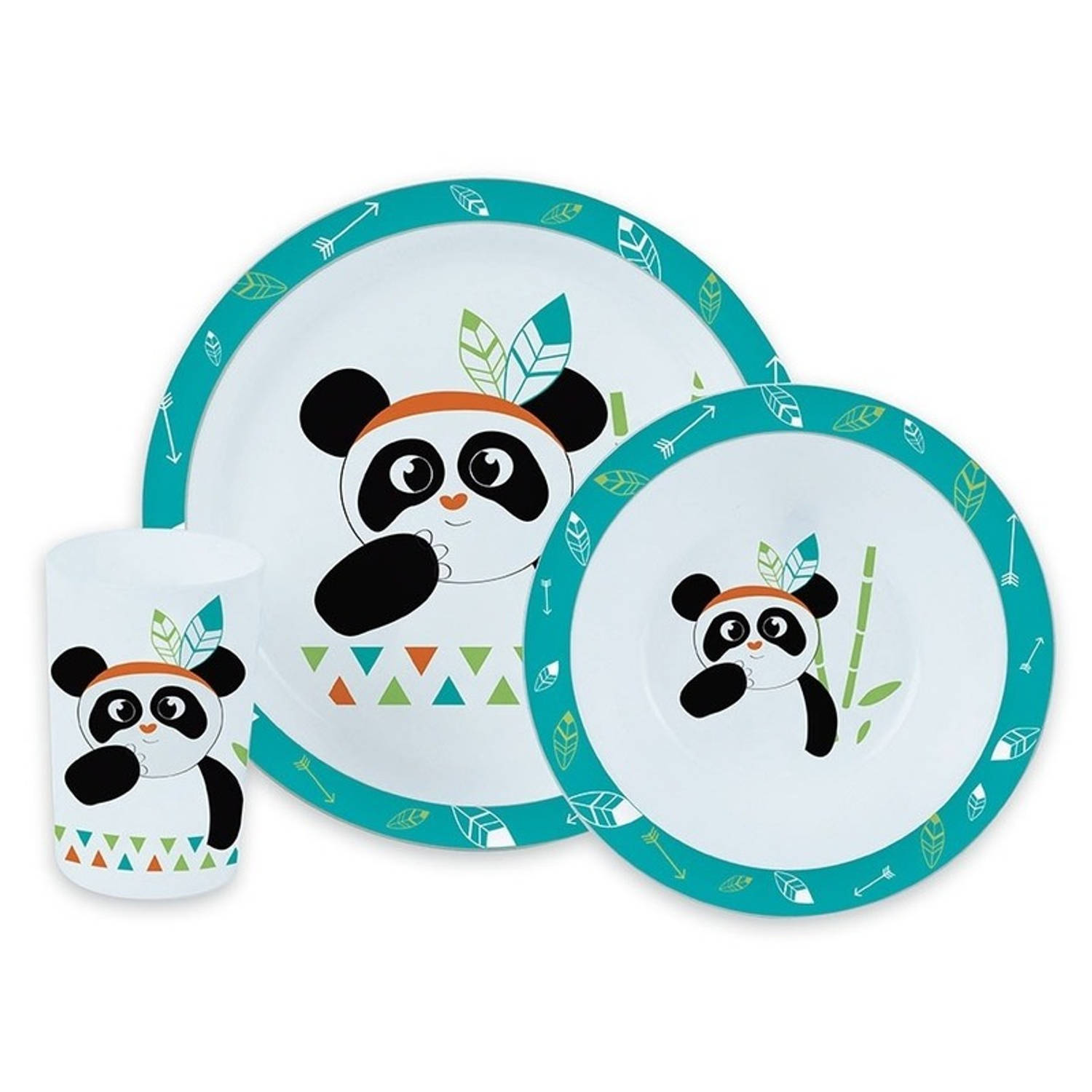 Vochtig scheerapparaat Uitstekend Panda thema plastic kinderservies set 3-delig bord/kom/beker -  Kinderservies | Blokker