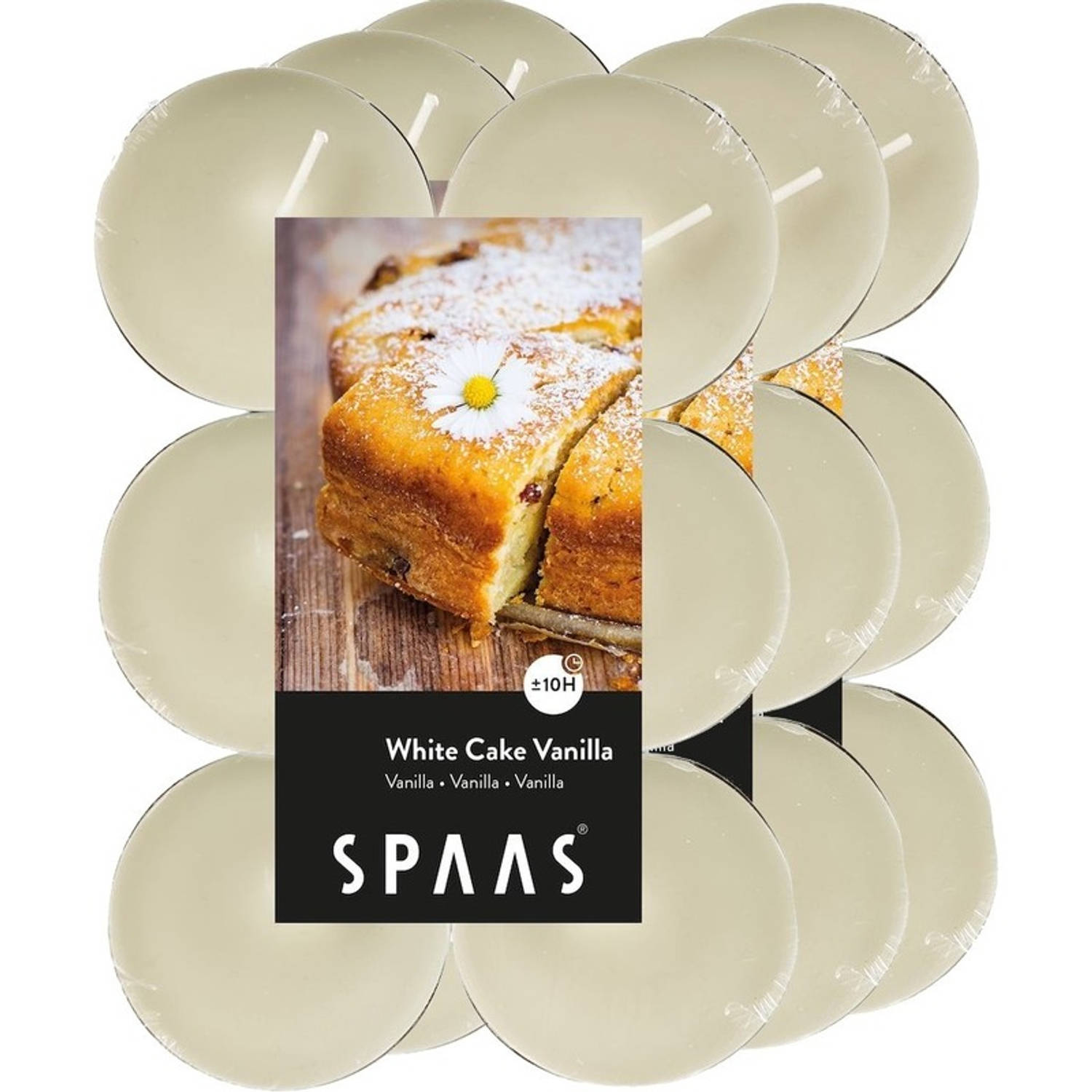 36x Maxi geurtheelichtjes White Cake Vanilla 10 branduren Geurkaarsen cake-vanille geur Grote waxine
