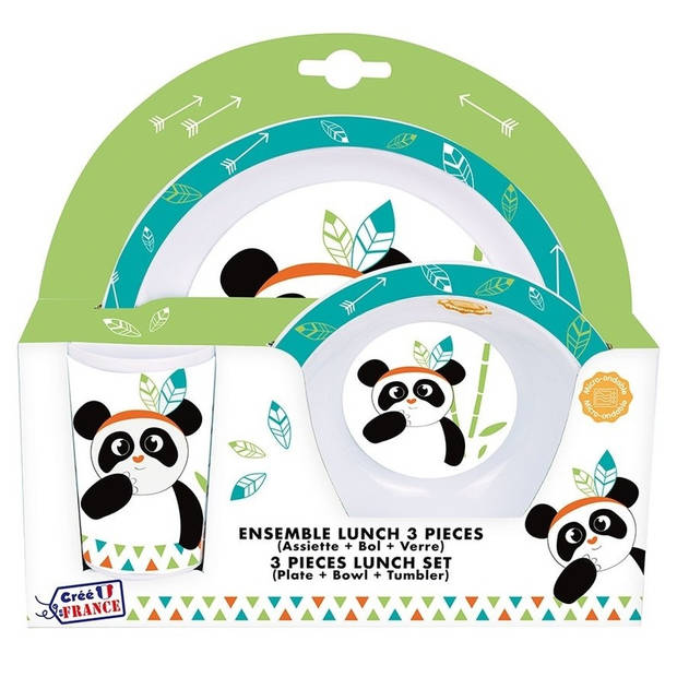 Panda thema plastic kinderservies set 3-delig bord/kom/beker - Kinderservies