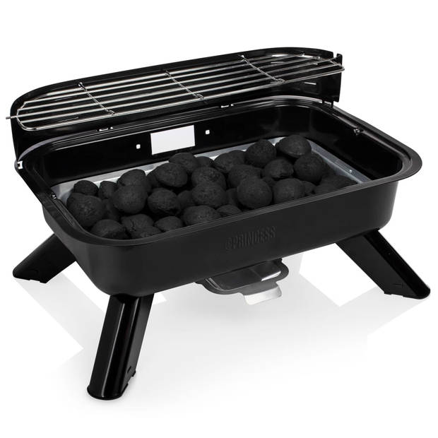 Princess 112252 Hybride Barbecue – Elektrische BBQ - Tafelmodel - 2000W - 44x 29cm - Gebruik elektrisch of met kolen