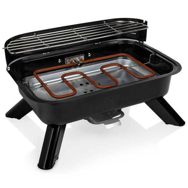 Princess 112252 Hybride Barbecue – Elektrische BBQ - Tafelmodel - 2000W - 44x 29cm - Gebruik elektrisch of met kolen