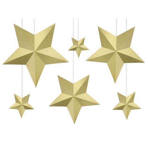 18x DIY kerstboom hangers gouden sterren - Kerststerren