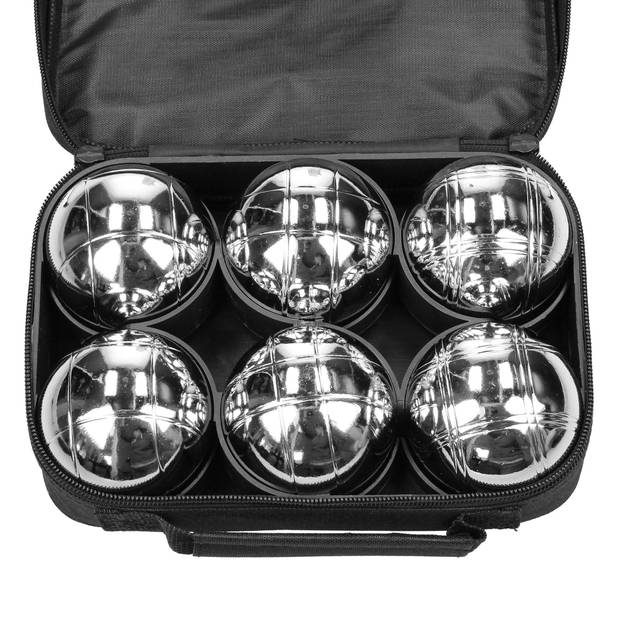 Set van 6x stuks jeu de boules ballen met 1x but/cochonnet in tas - Jeu de Boules