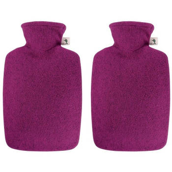2x Warmwaterkruiken met vilt-look hoes fuchsia roze 2 liter - Kruiken