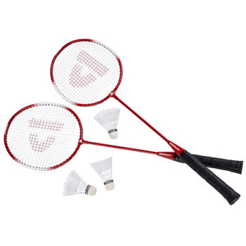 Badminton set rood met 3 shuttles en opbergtas 67 cm - Badmintonsets