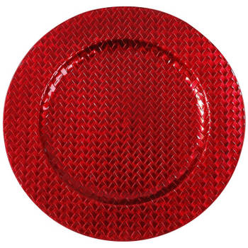 Kaarsenbord/plateau - rood - vlechtpatroon - D33 cm rond - Kaarsenplateaus