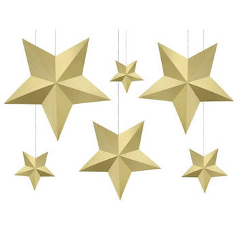 12x DIY kerstboom hangers gouden sterren - Kerststerren