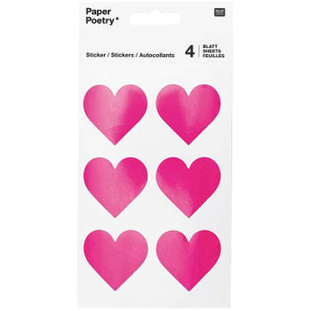 24x Valentijn hartjes stickers fuchsia roze - Stickers