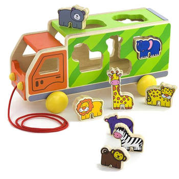 Viga Toys trekfiguur dierenwagen 27 cm groen/oranje