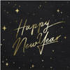 20x Nieuwjaar Happy new Year servetten zwart/goud 33 x 33 cm - Oudjaarsavond/Nieuwjaarsborrel/jaarwisseling versieringen