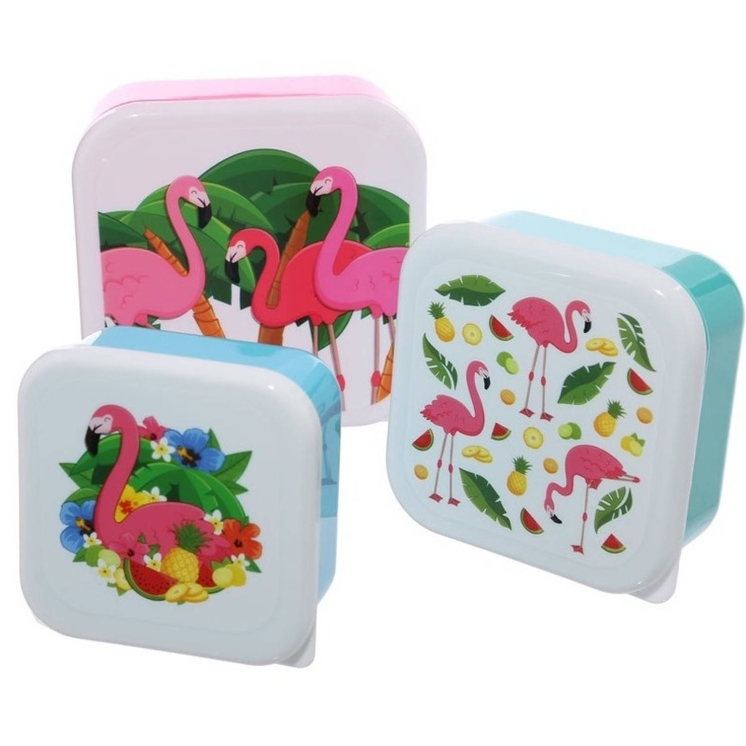 3x Broodtrommel-lunchbox Tropische Flamingo Print Voedsel Bewaarbakjes