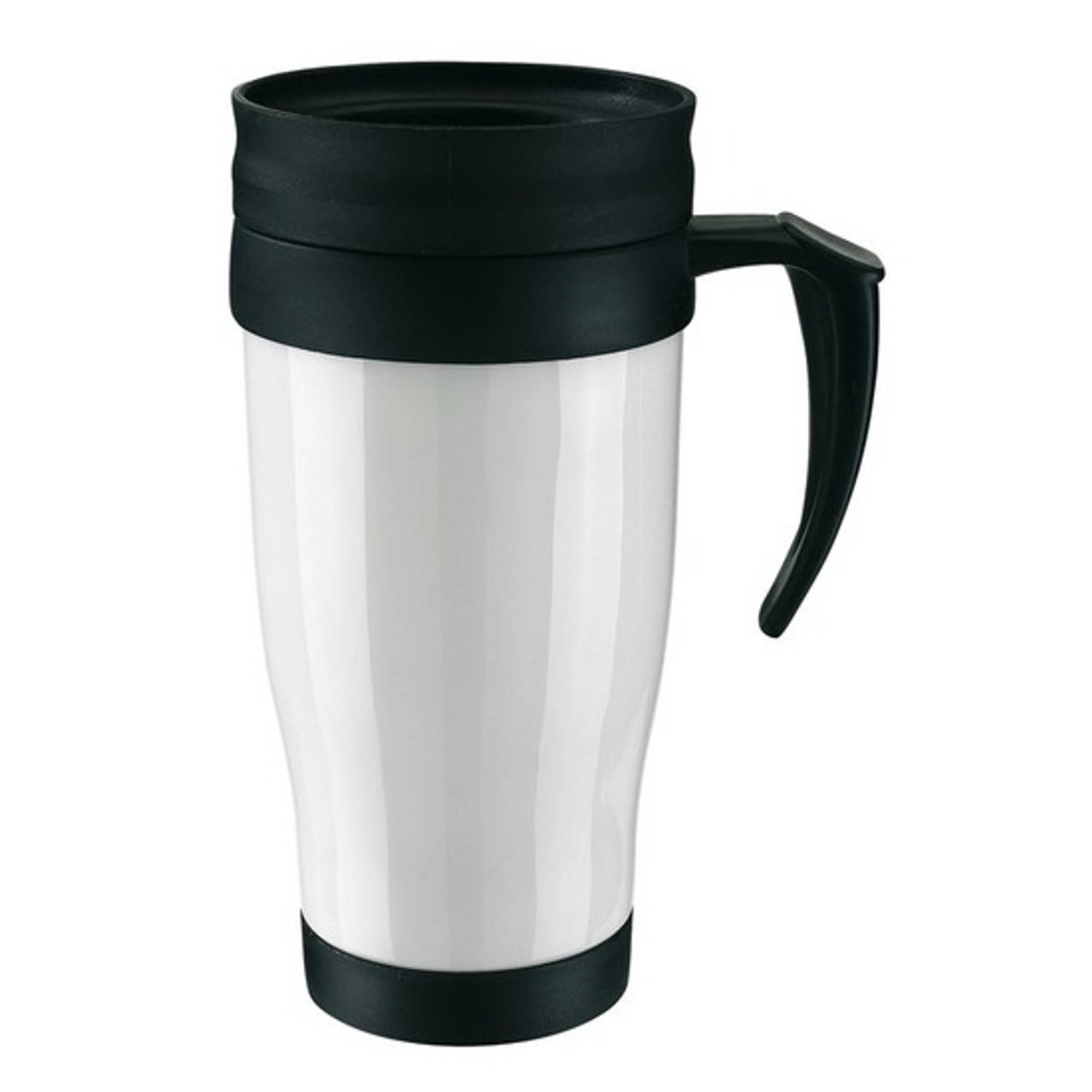 Thermosbeker-warmhoudbeker Wit-zwart 400 Ml Thermo Koffie-thee Bekers Dubbelwandig Met Schroefdop