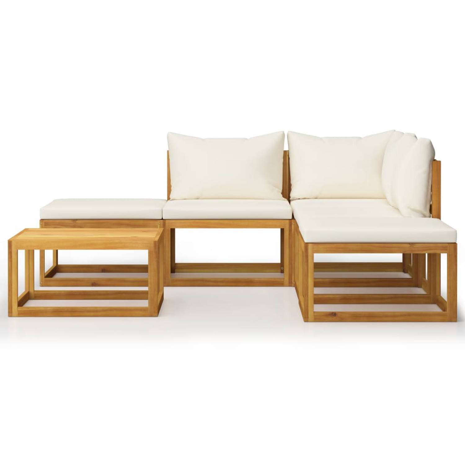 The Living Store Loungeset Acaciahout - 206x206x60 cm - Natuurlijke houtkleur en crèmewit