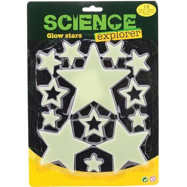 Gele lichtgevende sterren stickers 13 stuks - Feestdecoratievoorwerp