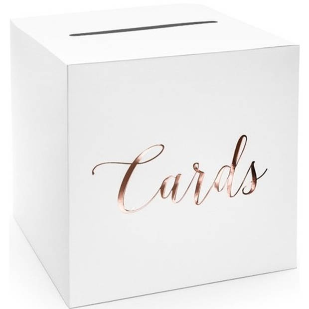 Bruiloft/huwelijk enveloppendoos wit/rosegoud Cards 24 cm - Feestdecoratievoorwerp