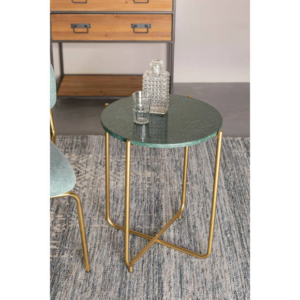 Housecraft Timpa Bijzettafel Marmer Rond 44x44 cm Groen/ Goud