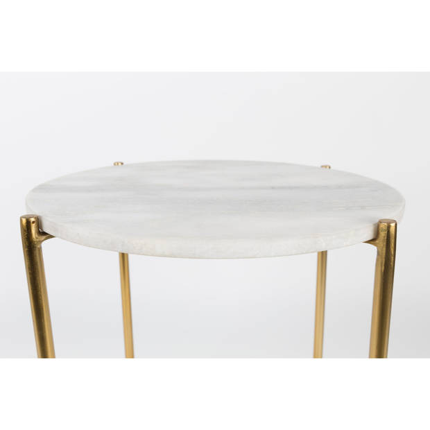 Housecraft Timpa Bijzettafel Marmer Rond 44x44 cm Wit/ Goud