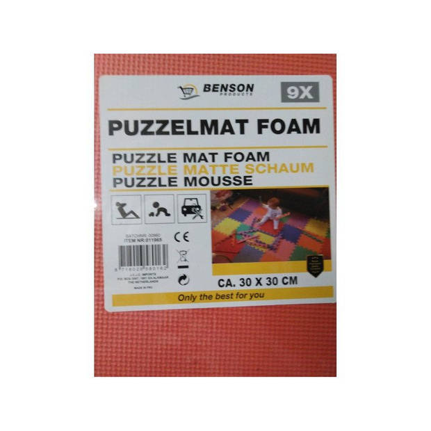 Puzzel speelmat foam tegels 30 x 30 cm roze 9 stuks - Speelkleden