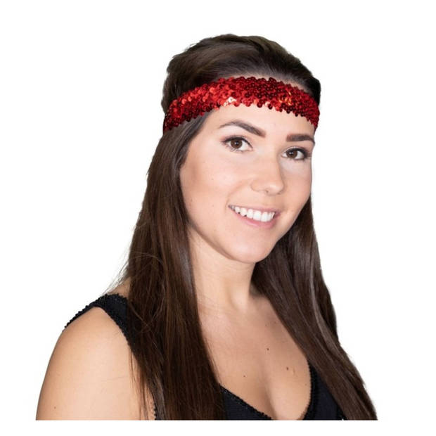 Disco haarband met rode pailletten - Verkleedhoofddeksels
