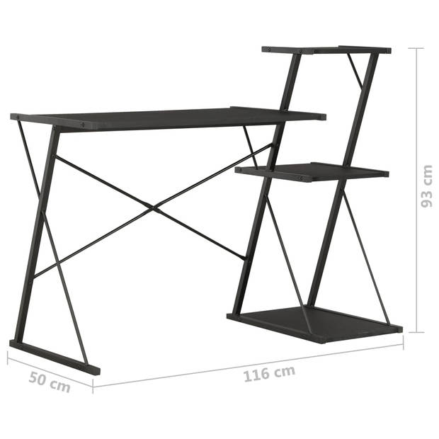 The Living Store Bureau - Zwart - 116x50x93 cm - Met schappen - X-vormige poten