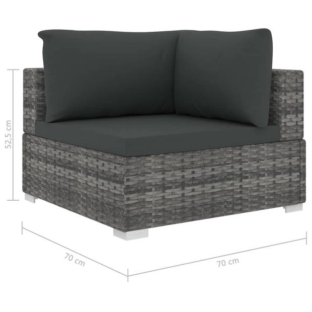 vidaXL 5-delige Loungeset met kussens poly rattan grijs