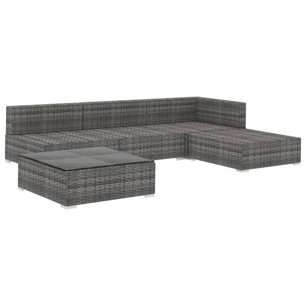 vidaXL 5-delige Loungeset met kussens poly rattan grijs