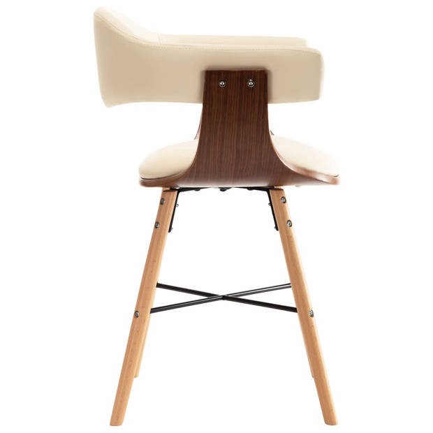 The Living Store Eetkamerstoelen - Set van 4 - Crème bekleding - Donkerbruin frame - 52.5 x 47 x 75.5 cm