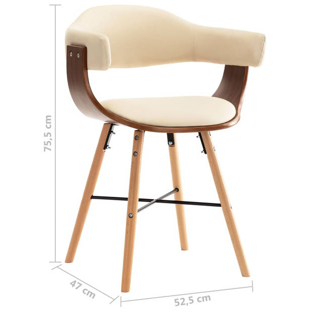 The Living Store Eetkamerstoelen - Set van 4 - Crème bekleding - Donkerbruin frame - 52.5 x 47 x 75.5 cm