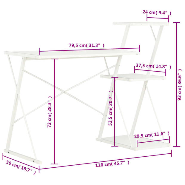 vidaXL Bureau met schap 116x50x93 cm wit