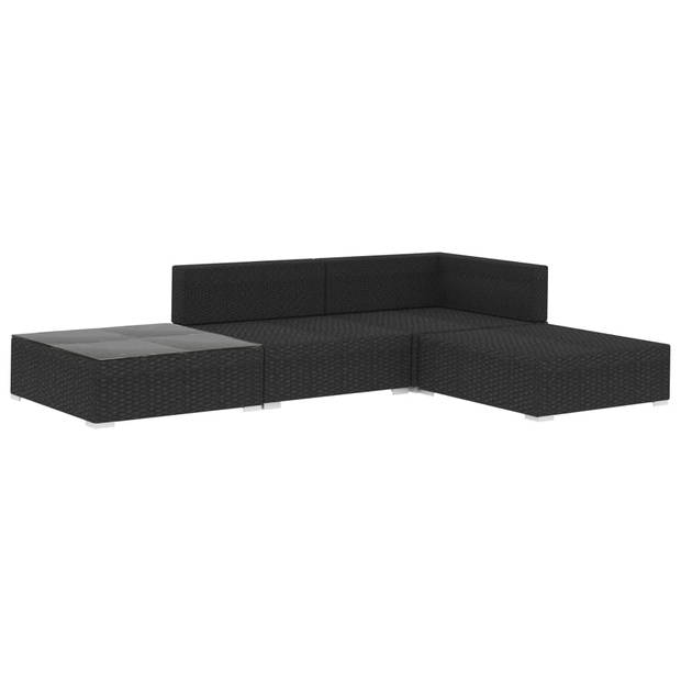 vidaXL 4-delige Loungeset met kussens poly rattan zwart