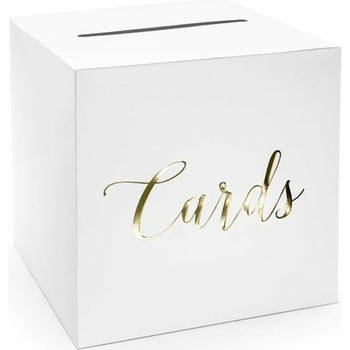 Witte bruiloft enveloppendoos met gouden tekst 24 cm van karton - Feestdecoratievoorwerp