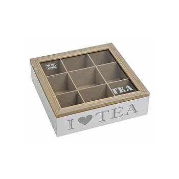 Theedoos wit van hout i love tea 24 x 24 cm - Theedozen