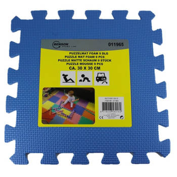 Puzzel speelmat foam tegels 30 x 30 cm blauw 9 stuks - Speelkleden