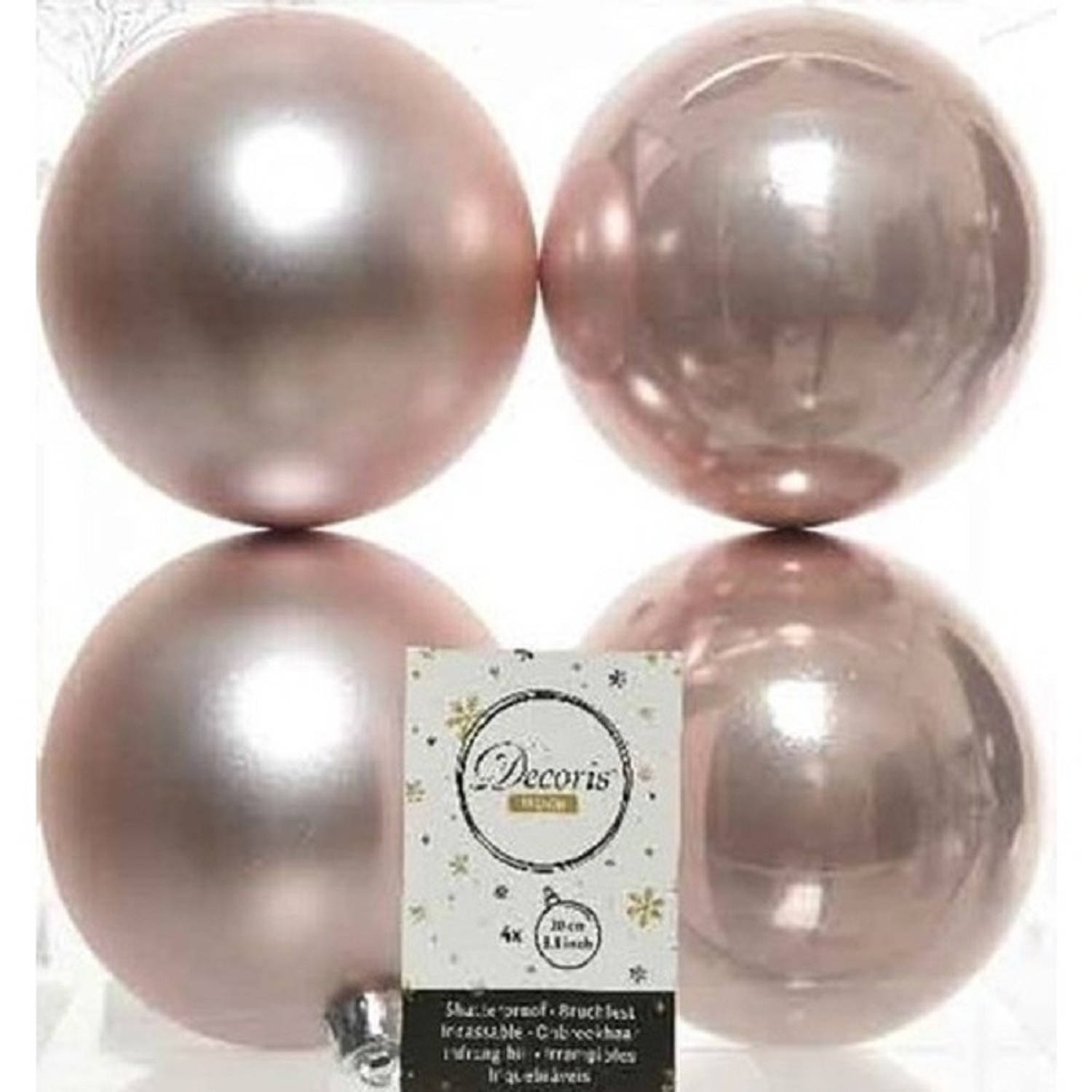 4x Kunststof kerstballen glanzend/mat lichtroze 10 cm kerstboom versiering/decoratie - Kerstbal