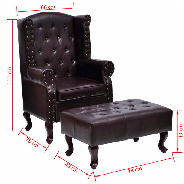 The Living Store Fauteuil Antiekbruin - Chesterfield - Kunstleer - 66x78x111cm