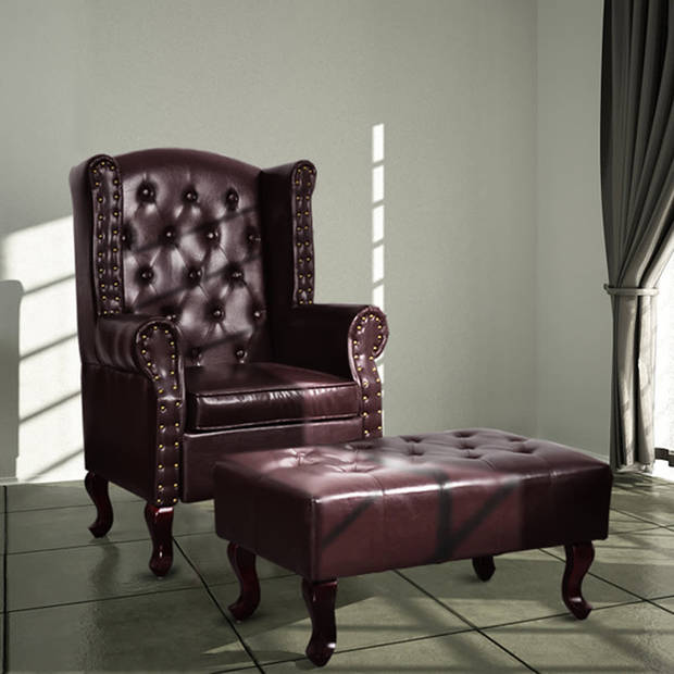 The Living Store Fauteuil Antiekbruin - Chesterfield - Kunstleer - 66x78x111cm