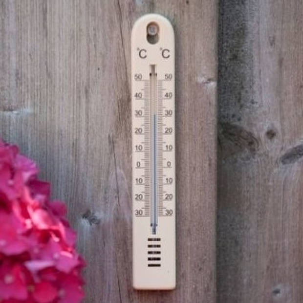 Binnen/buiten thermometer beige kunststof 3 x 17 cm - Buitenthermometers