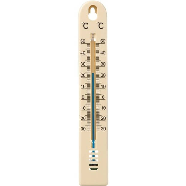 Binnen/buiten thermometer beige kunststof 3 x 17 cm - Buitenthermometers