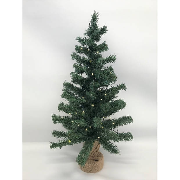 Mini kunst kerstboom in jute zak met licht 75 cm - Kunstkerstboom