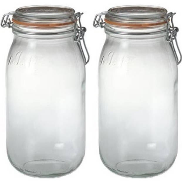 2x Luchtdichte weckpotten transparant glas 2 liter - Weckpotten