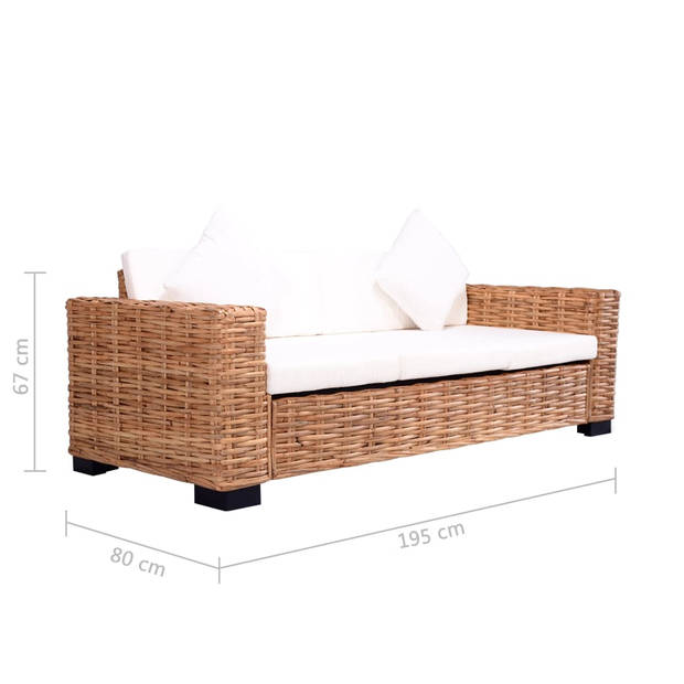 The Living Store Rattan Garden Sofa Set - 195x80x67 cm - Cream White Cushions